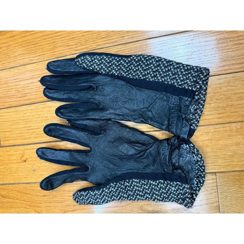 St Andrews Womens Gloves Black Gray Cabretta Leather Knit‎ Salt Pepper Small
